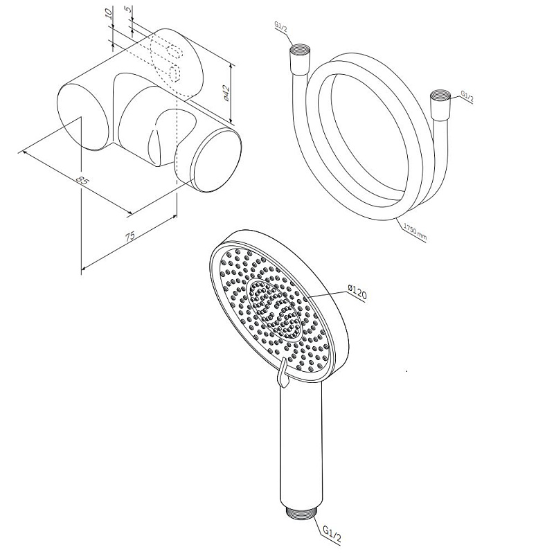 Душевой гарнитур AM.PM X-Joy F01185A022 держатель, шланг, лейка 3 режима, черный