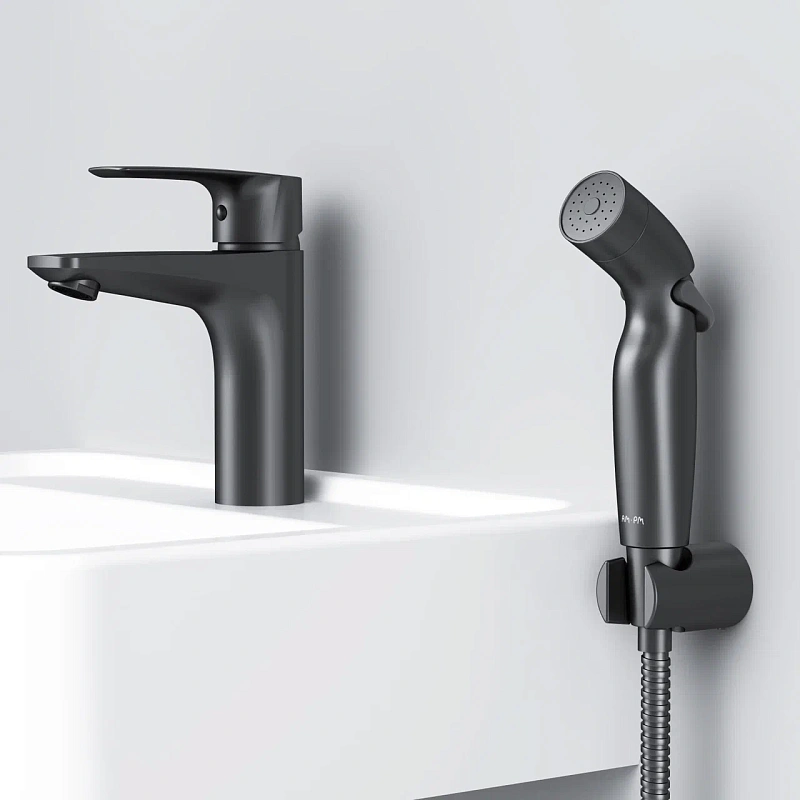 Смеситель для раковины (умывальника) AM.PM Gem F90A03022 c гигиеническим душем, черный