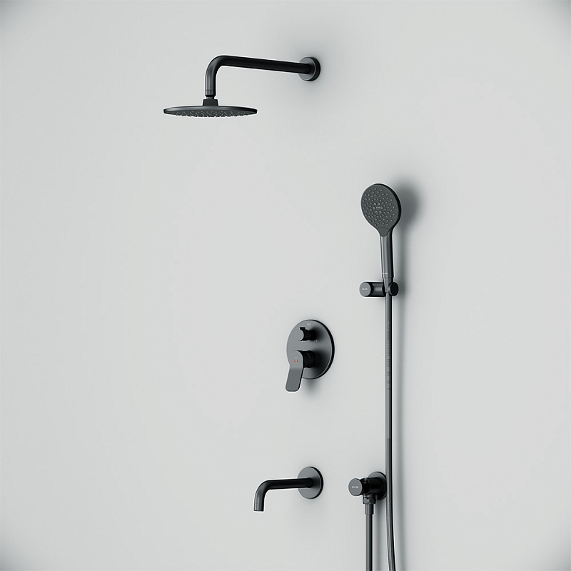 Встраиваемая душевая система AM.PM X-Joy FB85A3RH32 черный: тропический верхний душ, излив с душевой лейкой