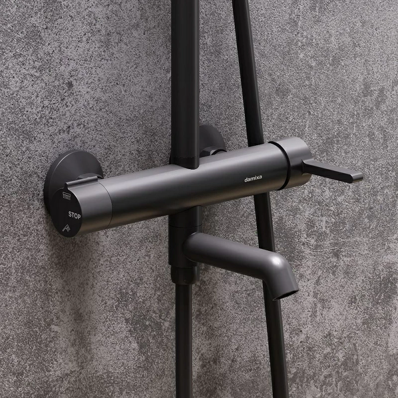 Душевая система Damixa Scandinavian Pure 936740300 стойка с тропическим душем, смесителем, изливом, черная матовая