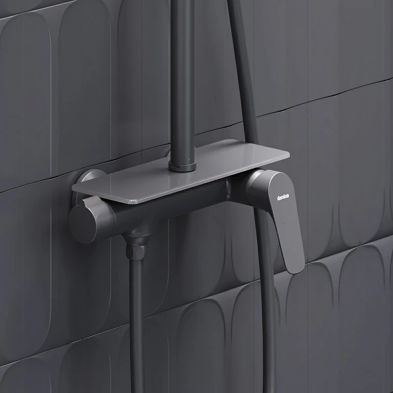 Душевая система Damixa Jupiter 977780300 стойка с тропическим душем, смесителем, черная матовая