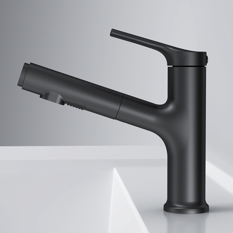 Смеситель для раковины (умывальника) AM.PM X-Joy S F85B02922 с выдвижным изливом, черный