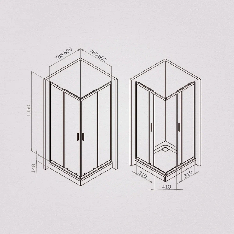 Душевое ограждение без поддона 80x80 AM.PM Gem W90G-403-8080-MT профиль серебристый