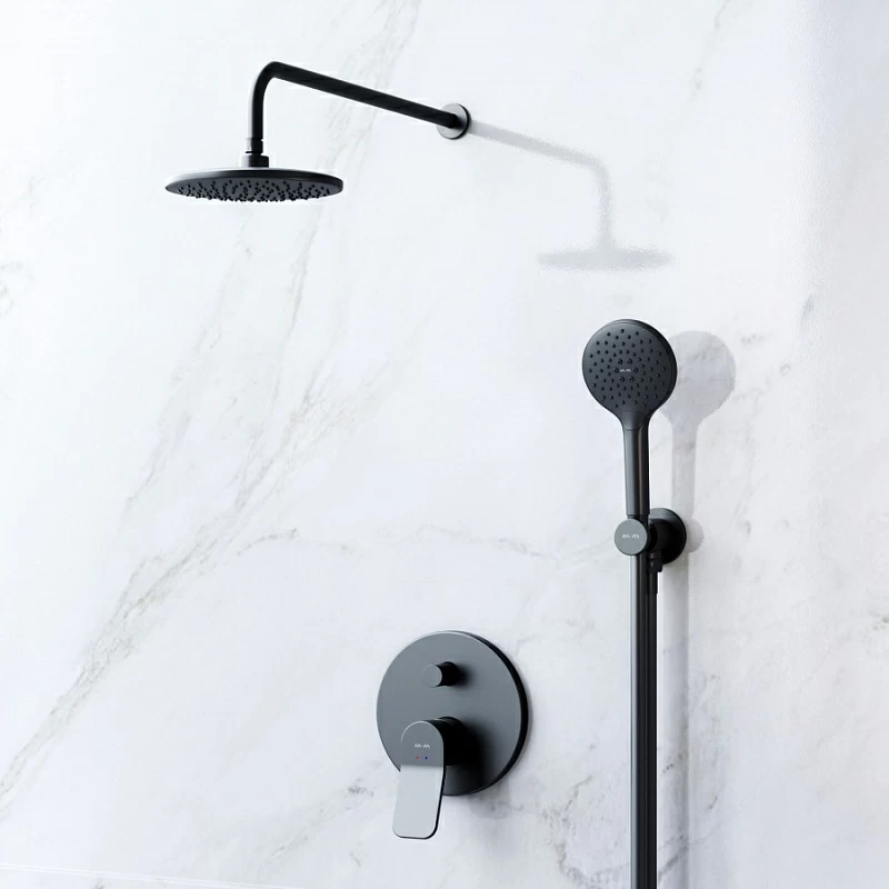Встраиваемая душевая система AM.PM X-Joy FB85A1RH22 черная: тропический верхний душ, ручной душ