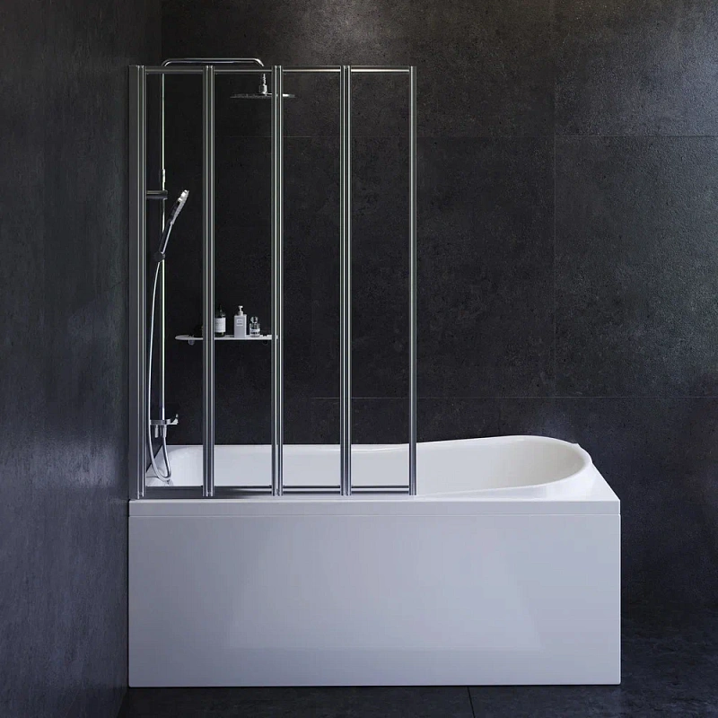 Стеклянная шторка для ванны 100 AM.PM Like W80BS-100-140CT поворотно-складная, профиль хром