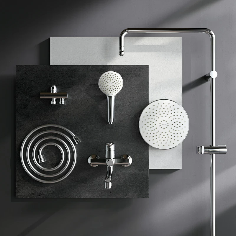 Душевая система AM.PM Gem F40890A94 стойка с тропическим душем, хром + смеситель для ванны с длинным изливом, хром