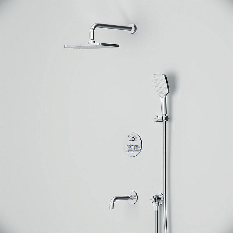 Встраиваемая душевая система AM.PM X-Joy FT85A3RH40 хром: тропический верхний душ, излив с душевой лейкой, термостат