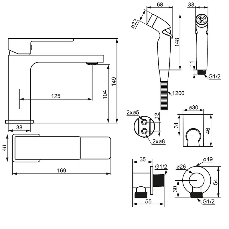 Смеситель для раковины (умывальника) Damixa Gala 530300300 с гигиеническим душем, черный