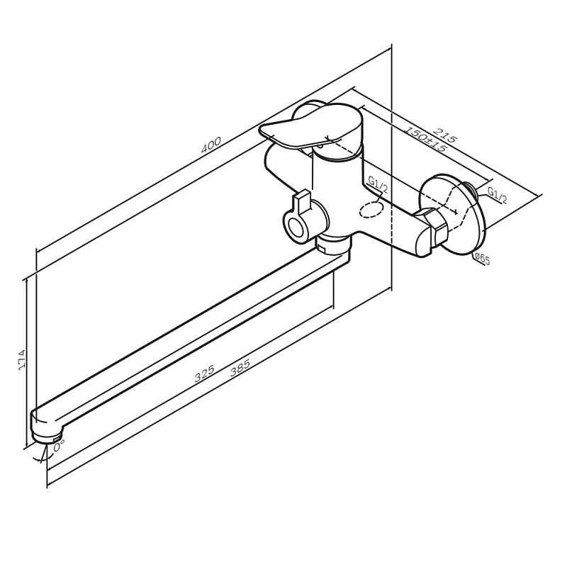 Смеситель для ванны и душа AM.PM X-Joy F85A90200 длинный излив, хром