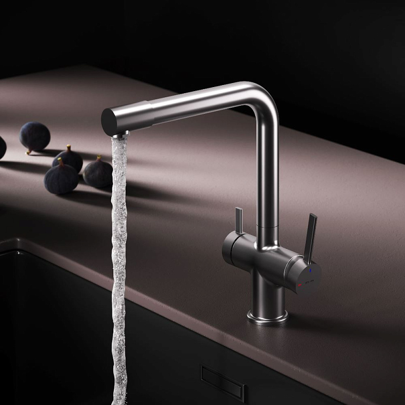 Смеситель для кухни AM.PM Func F8F05711 высокий с L-изливом с каналом для питьевой воды, сатин