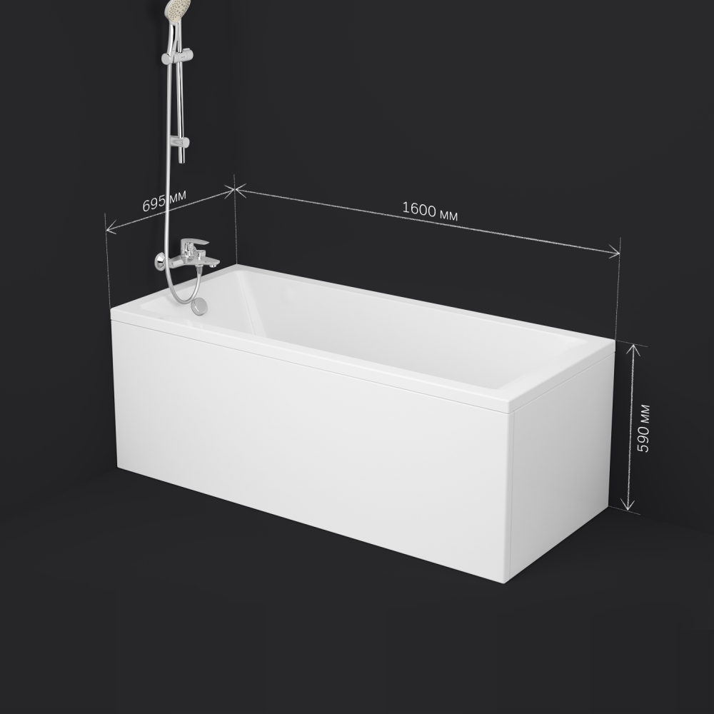 Ванна акриловая 160x70 см Gem W93A-160-070W-A, Белый