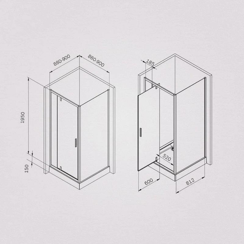 Душевое ограждение без поддона 90x90 AM.PM Gem W90G-404-9090-BT профиль черный матовый