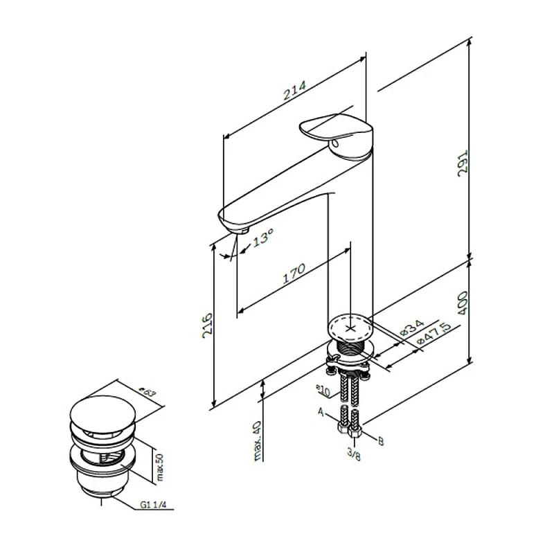 Смеситель для раковины (умывальника) AM.PM Like F8092200 высокий с донным клапаном, хром