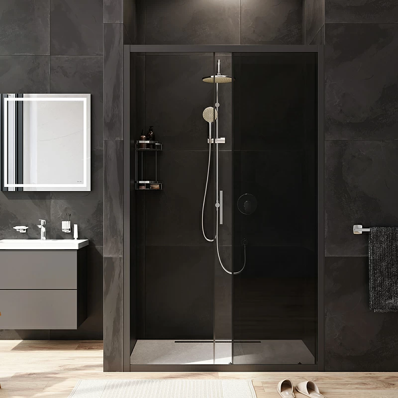 Душевая перегородка с дверью 120x195 AM.PM Gem W90G-120-1-195BG тонированное стекло, профиль черный матовый