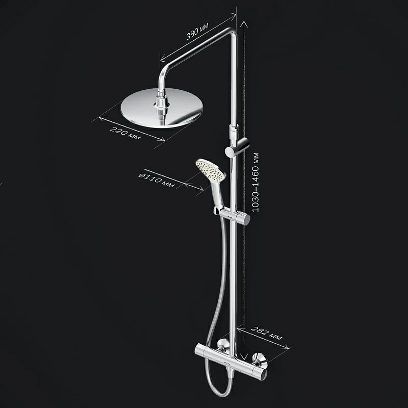 Душевая система AM.PM Gem F0790420 стойка с тропическим душем, термостатом, хром