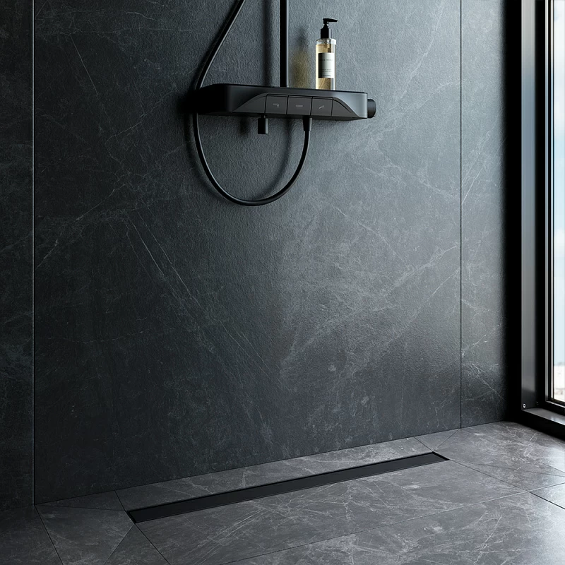 Душевой трап (лоток) 80 AM.PM MasterFlow W01SC-U11-080-04BM комбинированный затвор с черной матовой решеткой под плитку