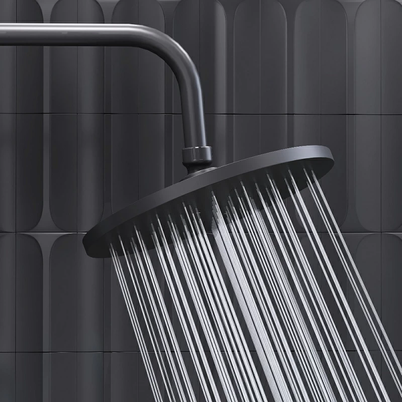 Душевая система Damixa Jupiter 977810300 стойка с тропическим душем, термостатом, смесителем, изливом, черная матовая