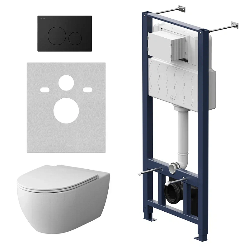 Унитаз подвесной с инсталляцией AM.PM Awe IS49038.111700 сиденьем микролифт, черной механ. клавишей