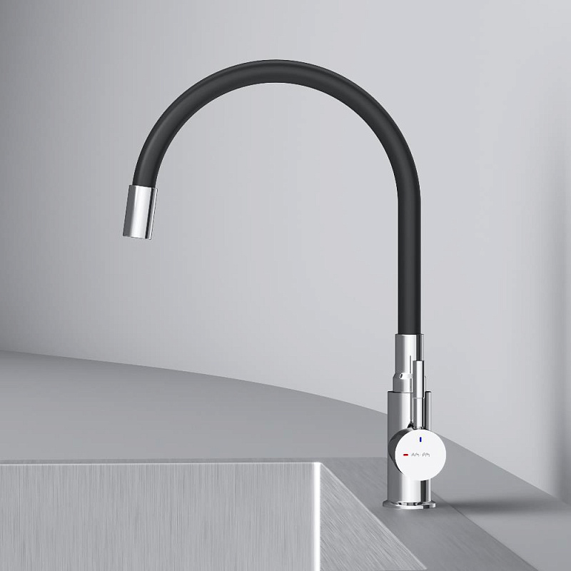 Смеситель для кухни AM.PM X-Joy S F85B07602 высокий, хром, с черным гибким изливом