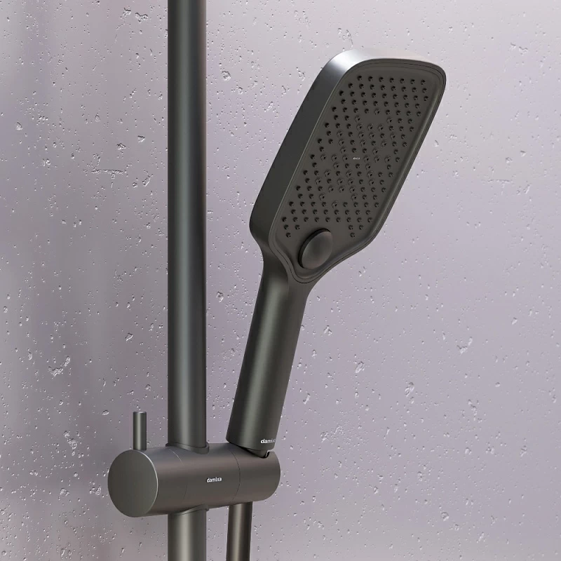 Душевая система Damixa Gala 953810300 стойка с тропическим душем, термостатом, смесителем, черная матовая