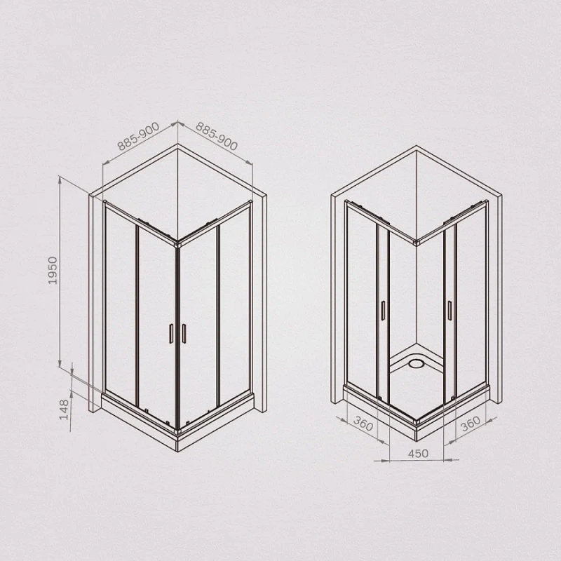 Душевое ограждение без поддона 90x90 AM.PM Gem W90G-403-9090BT профиль черный матовый