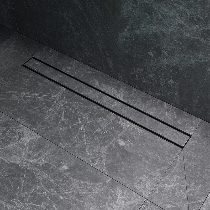 Душевой трап (лоток) 80 AM.PM PrimeFlow W02SC-U11-080-04BM комбинированный затвор с черной матовой решеткой под плитку