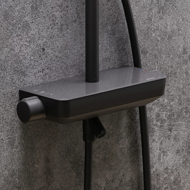 Душевая система Damixa Scandinavian Pure 936760300 стойка с тропическим душем, термостатом, смесителем, изливом, черная матовая