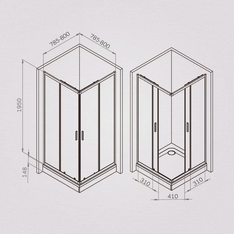 Душевое ограждение без поддона 80x80 AM.PM Gem W90G-403-8080-BT профиль черный матовый