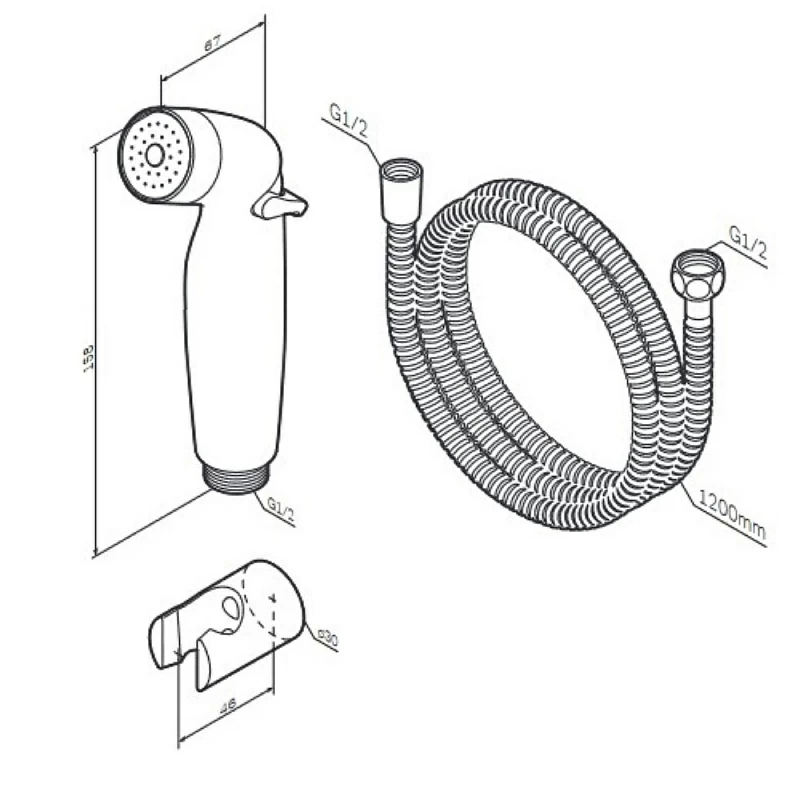 Гигиенический душ (лейка) АM.PM F0202022 со шлангом и держателем, черный матовый
