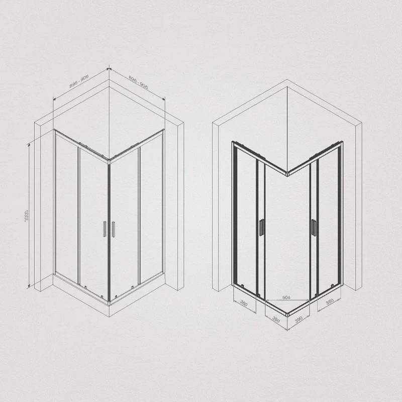 Душевое ограждение без поддона 90x90 AM.PM Gem S W93G-403-090BT профиль черный матовый