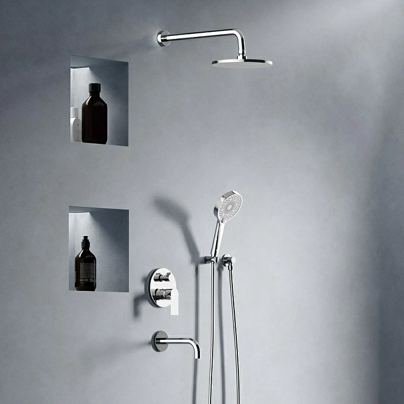 Встраиваемая душевая система Damixa Apollo 947510000 хром: тропический верхний душ, ручной душ, излив