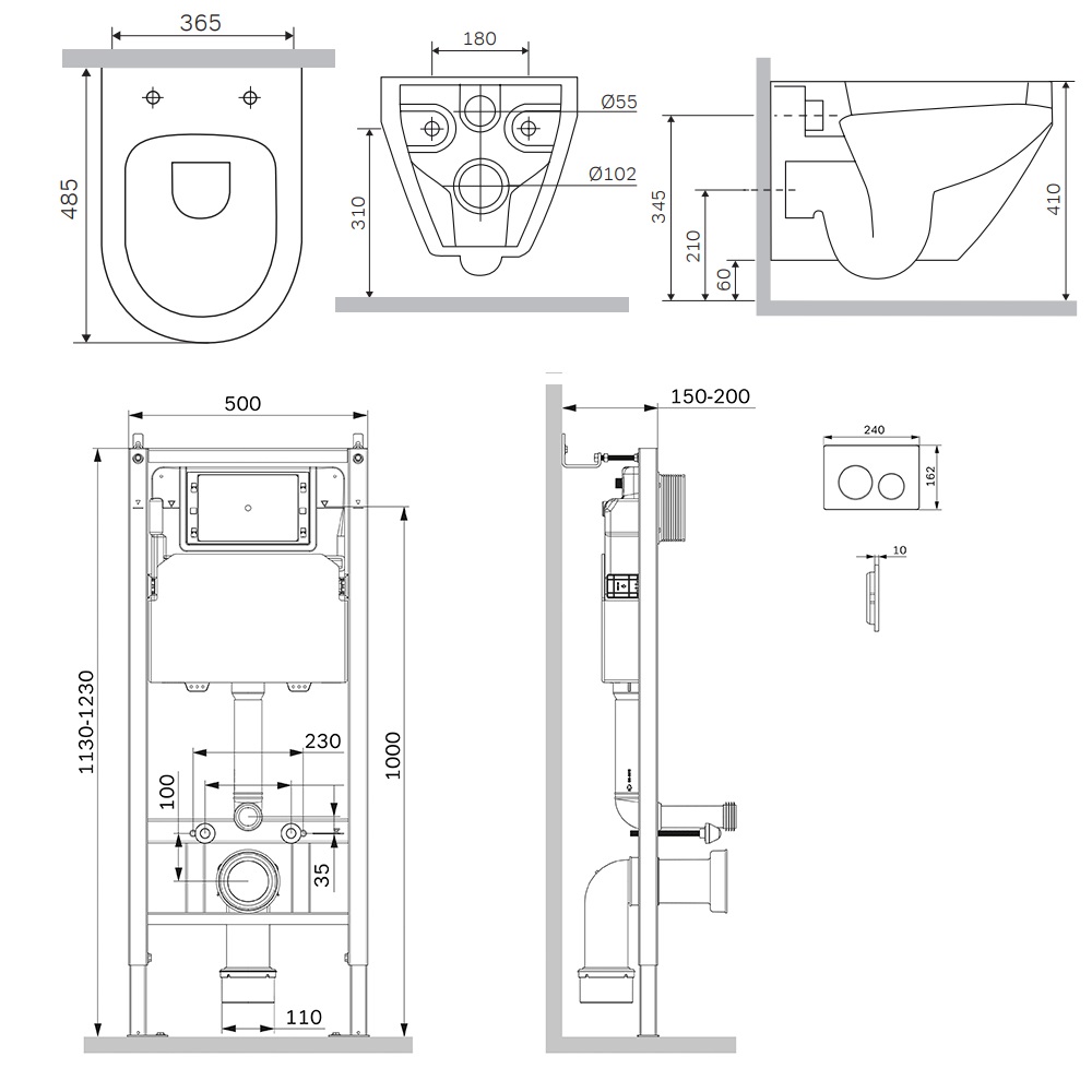 Инсталляция PrimeFit с подвесным унитазом Aquaspin и клавишей Spirit V2.0 IS90138.701900, Синий, белый, черный