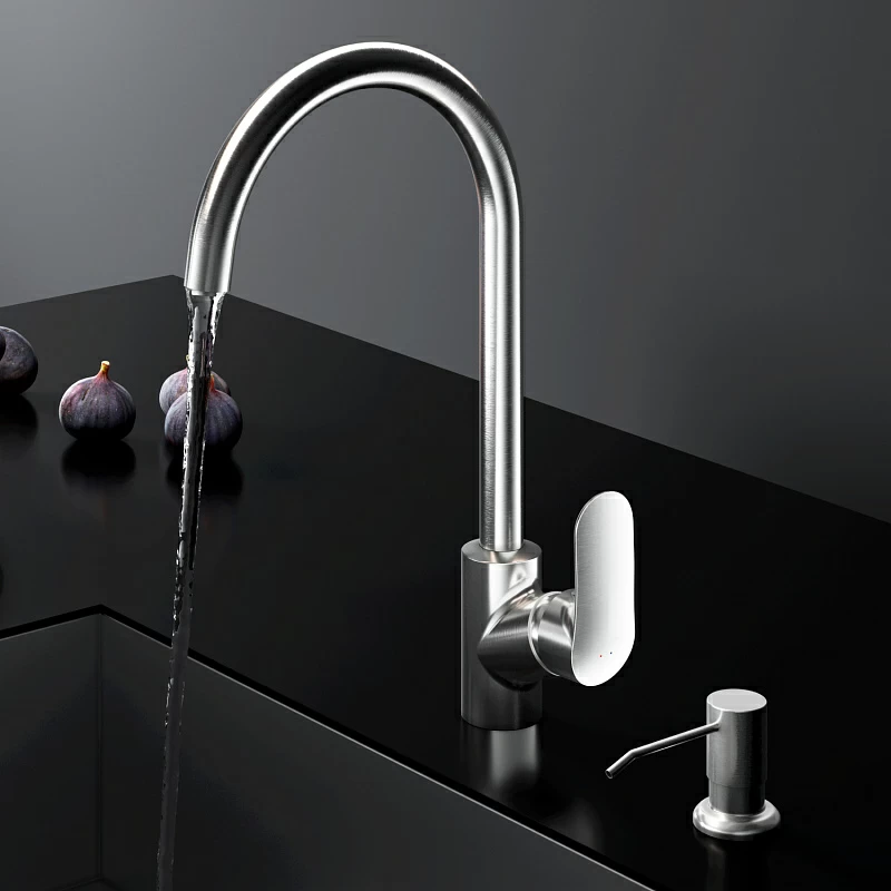 Смеситель для кухни AM.PM Like F8007D11 высокий, сатин + дозатор для моющего средства