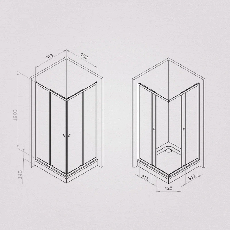 Душевое ограждение без поддона 80x80 AM.PM Sunny W87G-403-8080-BT профиль черный матовый