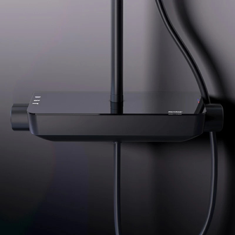 Душевая система Damixa Scandinavian Pure 936780300 стойка с тропическим душем, смесителем, черная матовая