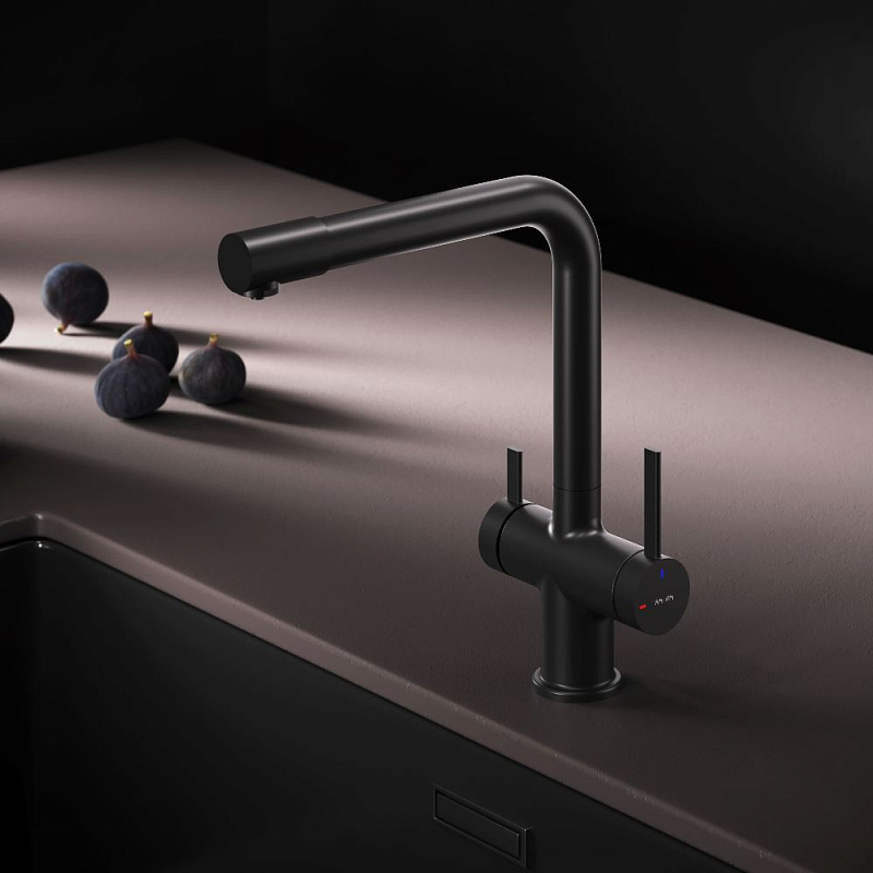 Смеситель для кухни AM.PM Func F8F05722 высокий с L-изливом с каналом для питьевой воды, черный