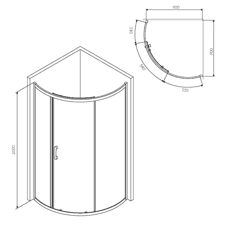 Душевое ограждение без поддона 90x90 AM.PM Like W83UG-315-090CG профиль хром