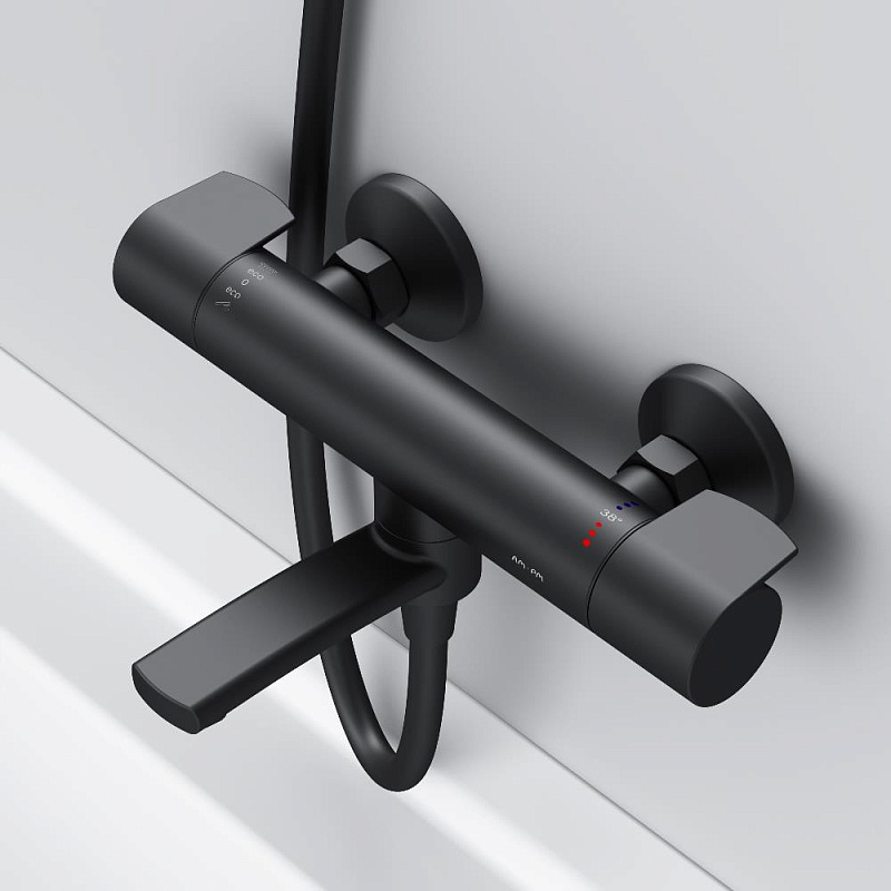 Смеситель для ванны и душа AM.PM X-Joy F85A50022 терсмостат, поворотный излив, черный