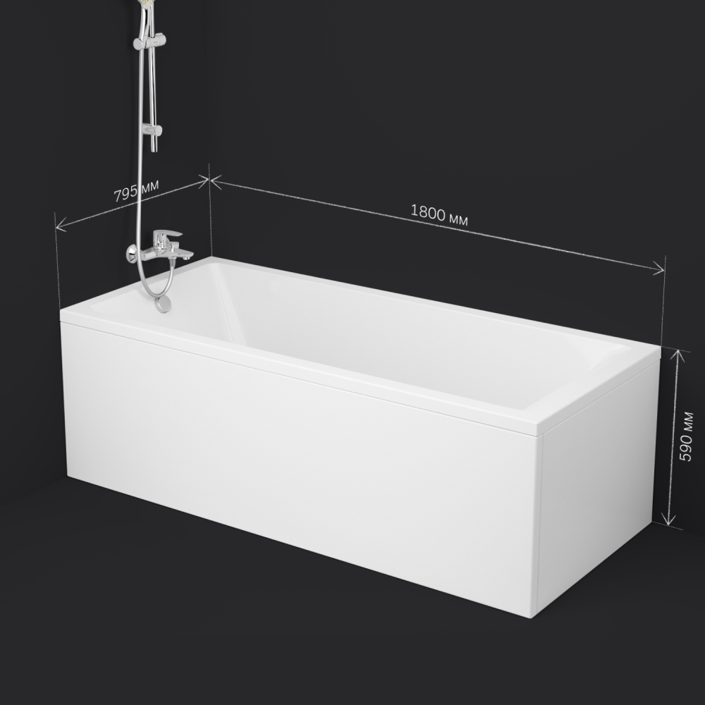 Ванна акриловая 180x80 см Gem W93A-180-080W-A, Белый