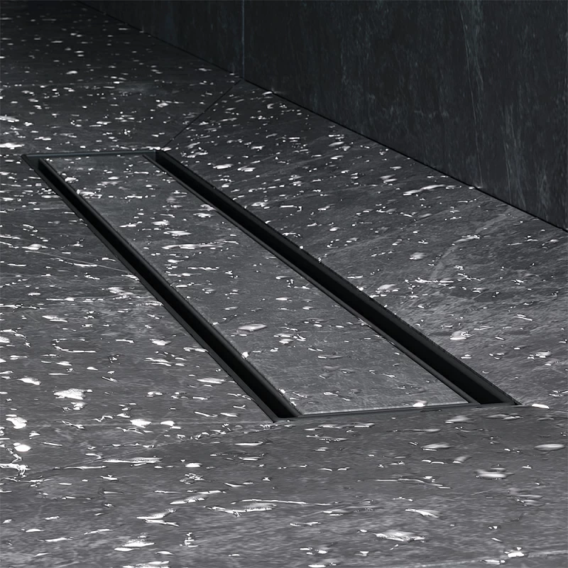 Душевой трап (лоток) 50 AM.PM MasterFlow W01SC-U11-050-04BM комбинированный затвор с черной матовой решеткой под плитку