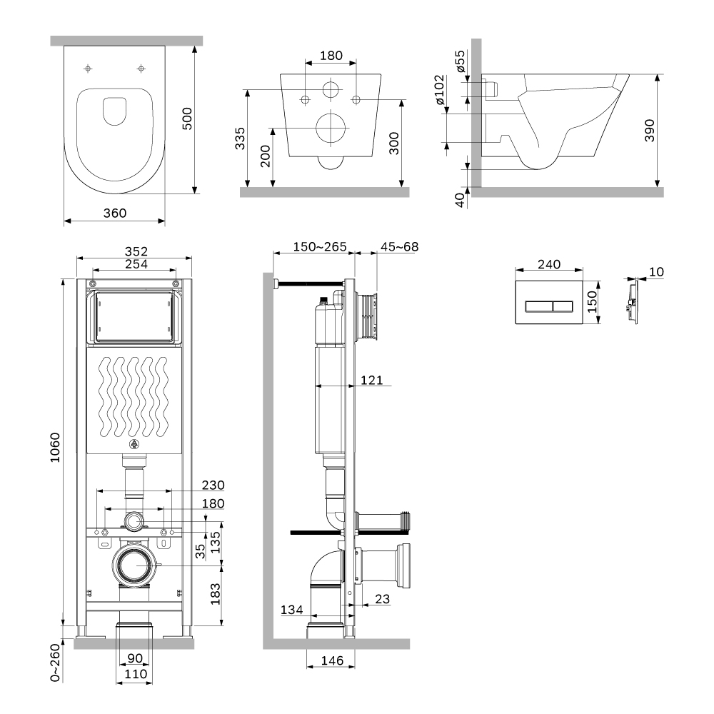 Инсталляция ErgoFit с подвесным унитазом Aquaspin и клавишей X-Joy IS110301.851900, Синий, белый