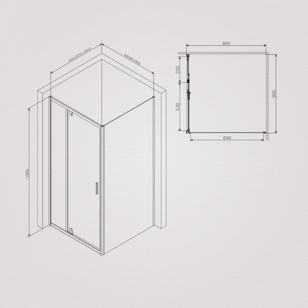 Душевое ограждение 90x90 см, без поддона Gem W90G-404-090MT, Хром, прозрачное