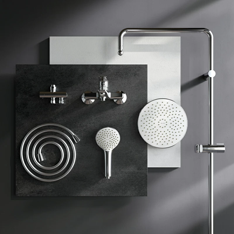 Душевая система AM.PM Gem F40890A14 стойка с тропическим душем, хром + смеситель для ванны, хром