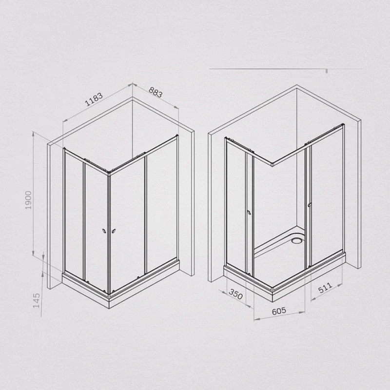 Душевое ограждение без поддона 120x90 AM.PM Sunny W87G-403-12090-MT профиль серебристый