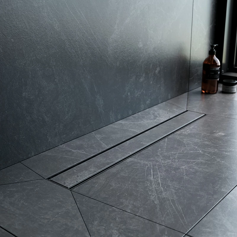 Душевой трап (лоток) 60 AM.PM PrimeFlow W02SC-U11-060-04BM комбинированный затвор с черной матовой решеткой под плитку