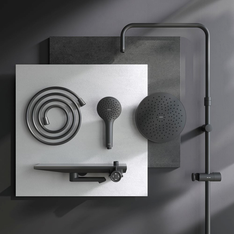 Душевая система AM.PM Gem F0790722 стойка с тропическим душем, смесителем, изливом, черный