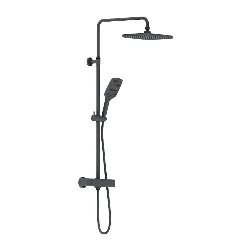Душевая система Damixa Gala 953800300 стойка с тропическим душем, термостатом, смесителем, черная матовая