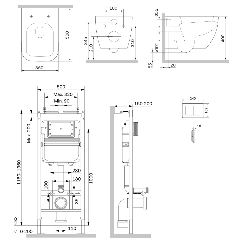 Инсталляция MasterFit с подвесным унитазом Aquaspin и клавишей Gem IS130238.901901, Синий, белый, черный