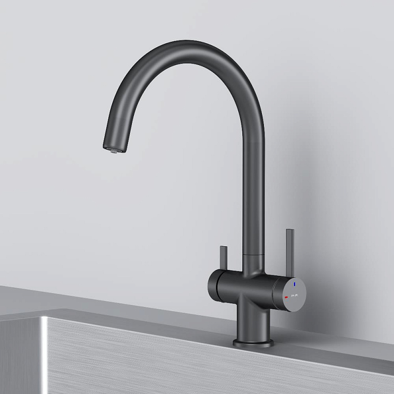 Смеситель для кухни AM.PM Func F8F07722 высокий с C-изливом с каналом для питьевой воды, черный