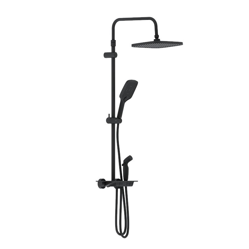 Душевая система Damixa Gala 953770300 стойка с тропическим душем, термостатом, смесителем, черная матовая